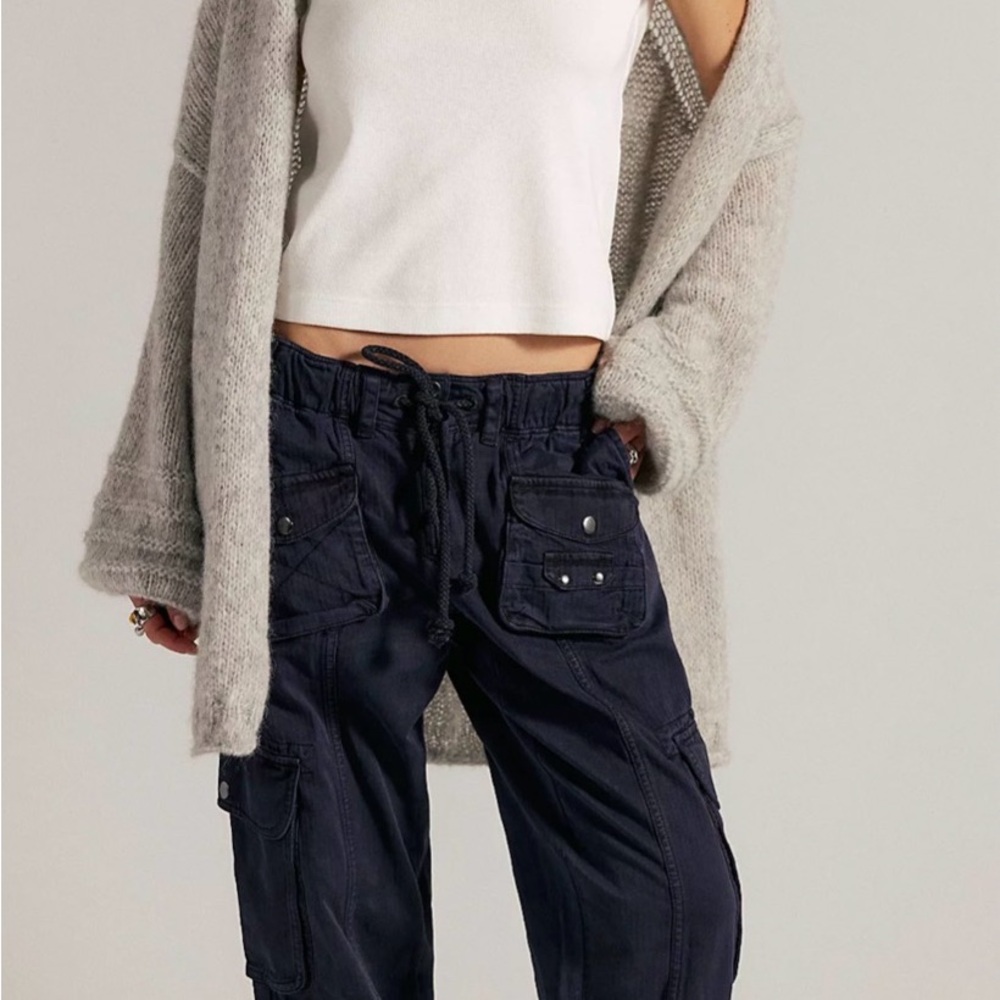 Free People Tahiti Casual Drawstring Cargo Pants in Black S